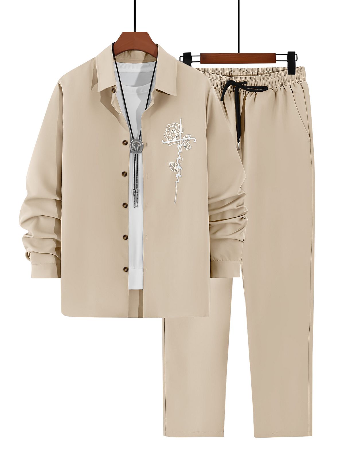 2025 Original Men's Retro Calligraphy Print Drape Casual Pants Two Piece Embroidered Shirt Spring And Summer_viptrois.com