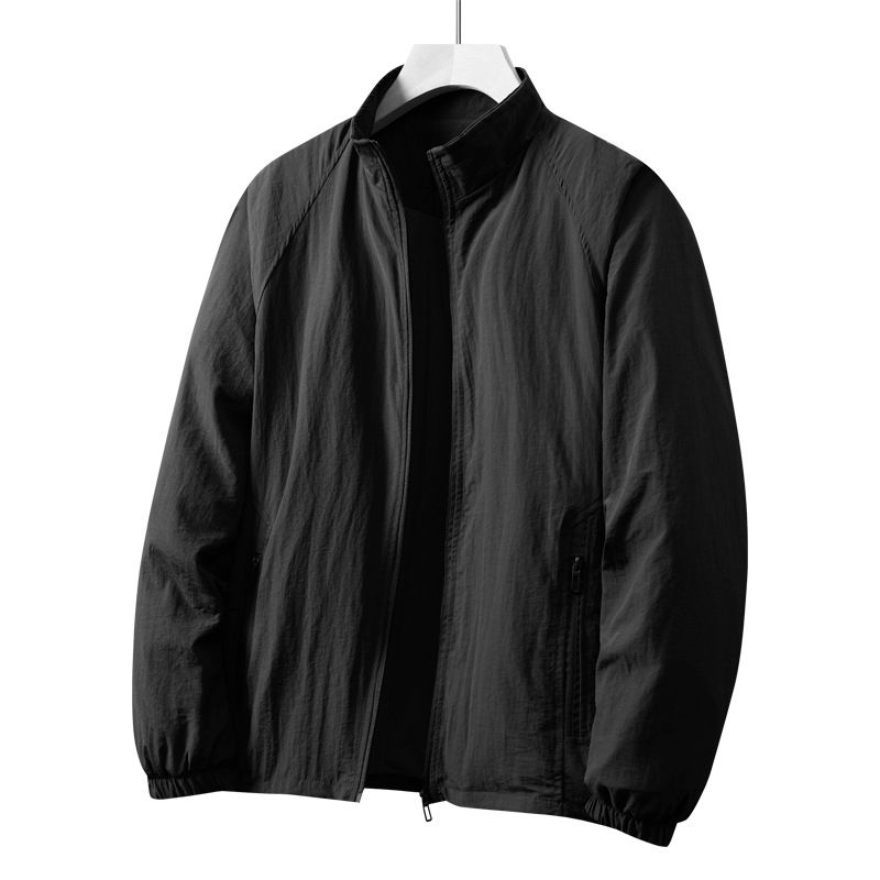Men's Clothing Stand Collar Jacket Fashion Trendy Nylon Stand Collar Jacket With Zipper Pockets, Stylish Casual Outerwear For Teens And Young Adults_viptrois.com