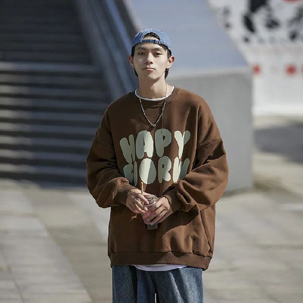 New Autumn And Winter Men's Hoodless Sweater New Simple And Loose Casual Versatile Velvet Thickened Top_viptrois.com