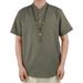 Linen Men's Chinese Style Stand Collar Thin Top, High-end Cotton Linen Short Sleeved T-shirt, Men's Polo Shirt_viptrois.com