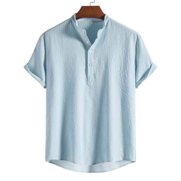 Men's Clothing Summer Shirt Large Size Cotton And Linen Stand Collar Short Sleeve Shirt_viptrois.com