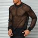 Mesh Sexy Hollow Perspective Nightclub Shirt Men's Long Sleeve Fitness Cotton T-shirt Breathable Clothing Shoulder Drop_viptrois.com
