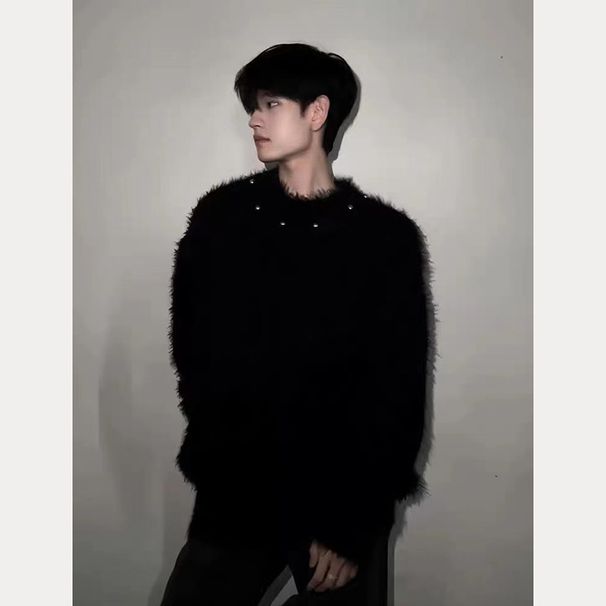 Men's Clothing 2024 Heavy Weight Niche Metal Button Design Knitted Sweater Men And Women Solid Color Loose Lazy Sweater Trend_viptrois.com