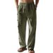Linen Spring/Autumn American Style Men's Drawstring Vertical Button Solid Color Breathable Comfort Loose Straight Leg Casual Pants_viptrois.com