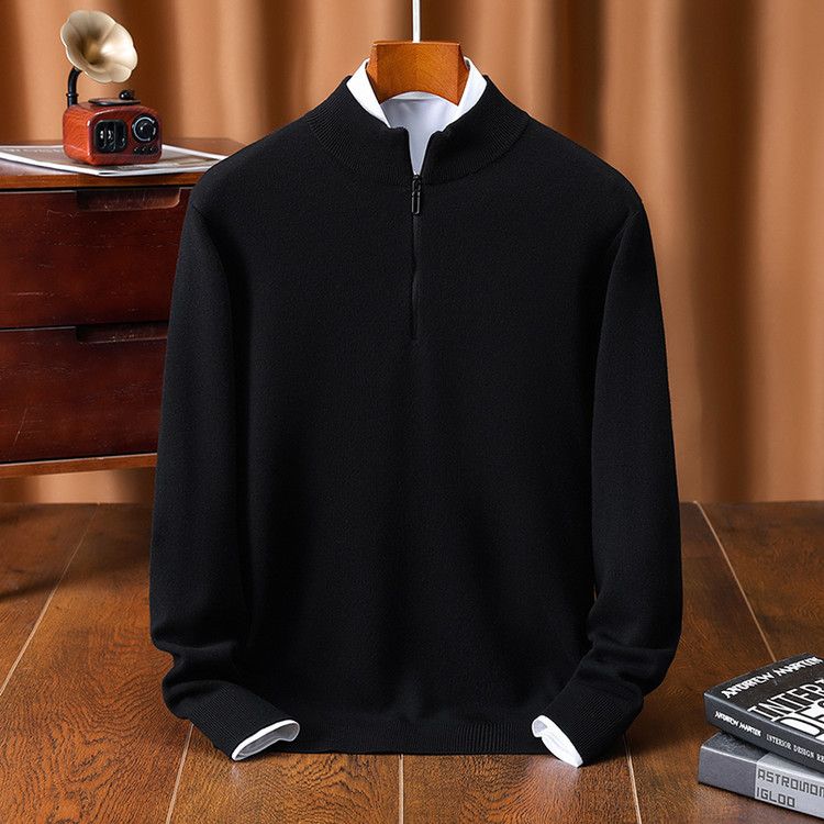 "Men's Semi-Zip Wool Sweater - Premium Knit Pullover For Autumn & Winter, Midweight Comfort With Stylish Half-Zip Design"_viptrois.com