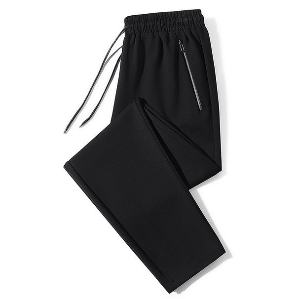Men's Korean-Style Casual Jogger Pants - Elastic Waistband, Solid Color, Loose Fit & Straight Leg For Streetwear & Lounge (Sizes L-6XL)_viptrois.com