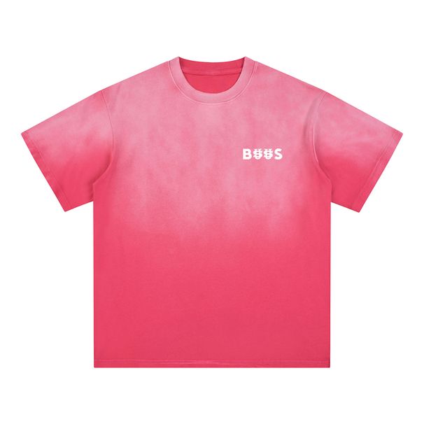 Men's Clothing T Shirt, 250g Heavyweight Pure Cotton, DJJJJ Round Neck, Short Sleeve, Loose Fit, Washed Gradient, BUUS Letter Print._viptrois.com