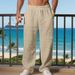 Men's Loose Fit Casual Trousers Autumn Arrival American Style Trendy Pleated Straight Leg Breathable Linen Pants_viptrois.com