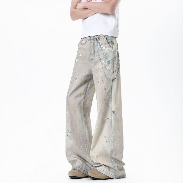 "Harajuku Hip Hop Washed Denim Jeans - Vintage Street Style Printed Lettering, Straight Leg, Comfort Fit (S-XXXL)"_viptrois.com