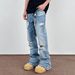 Men's Clothing Street Washed Ripped Tassel Flared Jeans High Street Cleanfit Straight Drape Trousers_viptrois.com