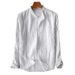 2026 Men's Casual Simple Striped Long-Sleeve Shirt, Youth Literary Stand Collar Cotton-Linen Comfortable Shirt_viptrois.com
