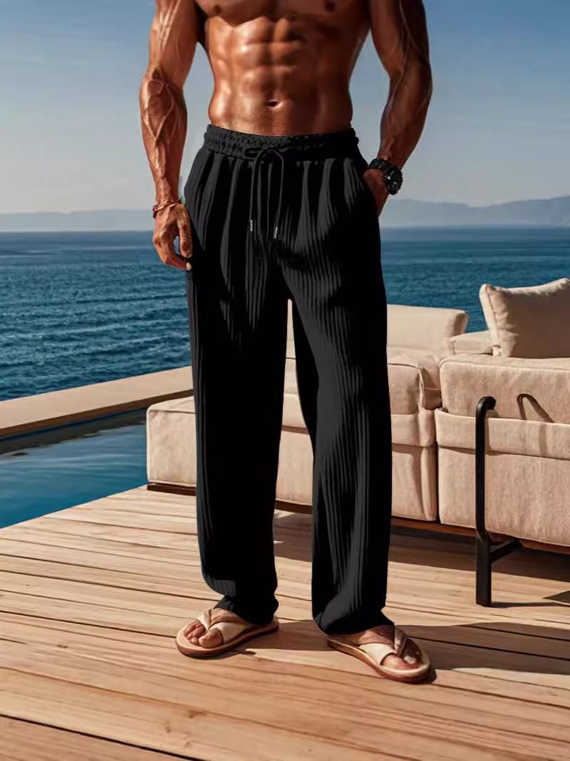 Men's Clothing New Men's Vertical Striped Ripped Casual Sports Fashion Trousers_viptrois.com