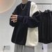 New sweaters for men and women with design sense, color blocking, autumn and winter pullover trend, loose knit sweater for couples_viptrois.com