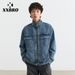 Men's American Retro Workwear Denim Jacket – Cleanfit Motorcycle Style, Heavyweight Cotton Blend, Bluish Wash (S-3XL)_viptrois.com