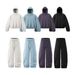 Men's Deconstructed Plush Sweatshirt Set – Eggshell Fleece Hoodie & Scimitar Sweatpants (Dark Purple, Light Gray, Blue-Gray, Black)_viptrois.com