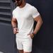 Men's Jacquard Knit Short Sleeve Polo & Shorts Set - Solid Color Summer Casual Outfit_viptrois.com