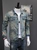 Men's Clothing Men's Distressed Denim Jacket – Vintage Loose Fit Casual Coat With Turn-Down Collar, Light Blue, Spring & Fall Fashion_viptrois.com