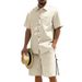 Men's Silk Plain Weave Two Piece Set Short Sleeve Button Down Shirt Drawstring Shorts Summer Beach Vacation Style_viptrois.com