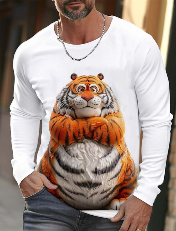 Camiseta Con Estampado 3D De Lobo Y Tigre Para Hombre, Camiseta De Manga Larga Para Otoño, Jersey Informal De Gran Tamaño, Tops_viptrois.com