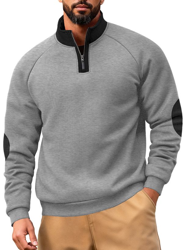 Men's Clothing European And American Color Matching Autumn And Winter Loose Casual Fleece Stand Collar Pullover Half Zip Long Sleeve Sweatshirt_viptrois.com