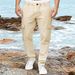 Man's clothing Men's cargo pants drawstring multi-pocket cotton hemp casual pants_viptrois.com