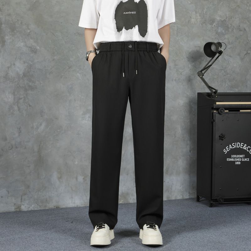 Men's Black Casual Trousers High End Summer Loose Straight Leg Dress Pants Cleanfit Style Suit Bottoms_viptrois.com