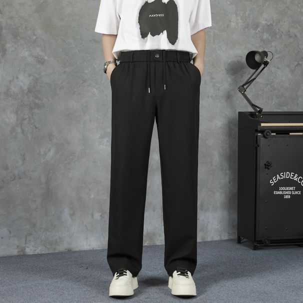 Men's Black Casual Trousers High End Summer Loose Straight Leg Dress Pants Cleanfit Style Suit Bottoms_viptrois.com