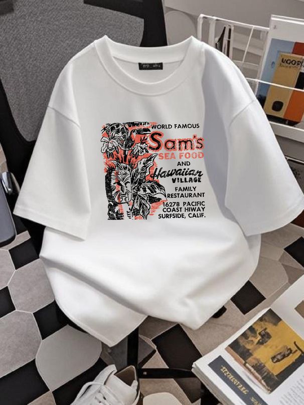 Retro Tiki Art Tee T Shirt Bar Mug Restaurant Sams Seafood Hawaiian Village CA Streetwear Top For Everyday Wear Stretched Slightly Comfortable_viptrois.com