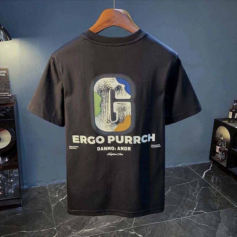 High End Short Sleeved Summer New Breathable Printed Loose Top Pure Cotton Men's Versatile Casual T-shirt_viptrois.com
