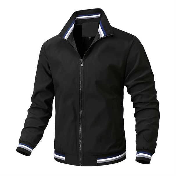 Men's Lightweight Stand Collar Jacket - Waterproof Windbreaker With Multi-Pockets, Slim Fit Zippered Casual Coat For Spring/Fall_viptrois.com