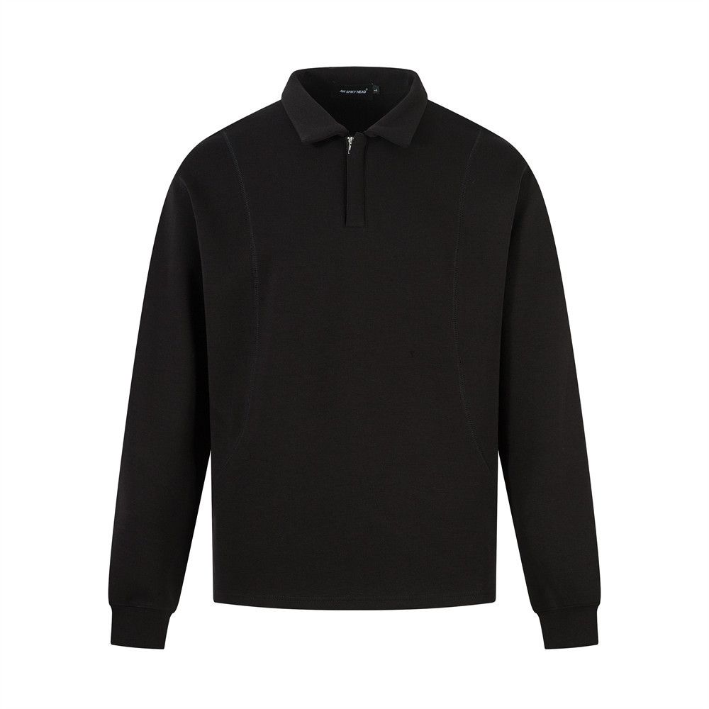 Men's Loose Turn-Down Collar Sweatshirt Vibe Trendy Brand Deconstructed Cut Solid Color Versatile Long Sleeve Polo Shirt_viptrois.com