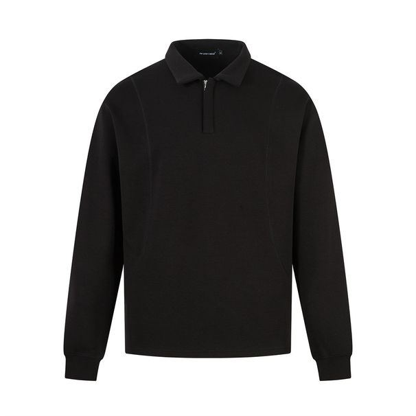 Men's Loose Turn-Down Collar Sweatshirt Vibe Trendy Brand Deconstructed Cut Solid Color Versatile Long Sleeve Polo Shirt_viptrois.com