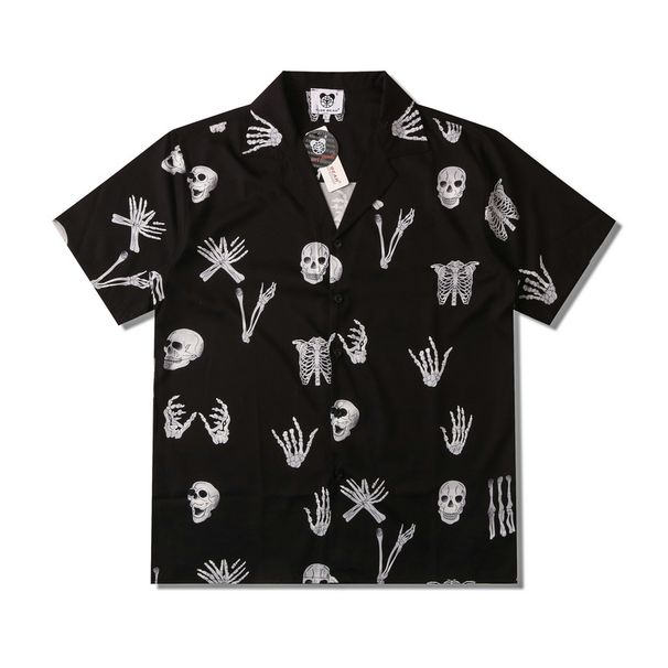 Men's Clothing A Pair Of Trendy Casual Men's Couple 3D Digital Skull Print Lapel Short Sleeve Loose Summer Shirt_viptrois.com