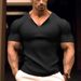 Men's Summer Sports Fitness Casual Solid Color V-Neck Short Sleeve T-Shirt_viptrois.com