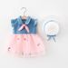 1672 Foreign Trade Children's Clothing Wholesale Summer New Style Girls Denim Mesh Stitching Dress Princess Dress Wholesale_viptrois.com