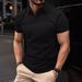 Men's Clothing Men's Summer Sports Fitness Leisure V Neck Elastic Texture Short Sleeved Polo Shirt Men_viptrois.com