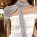Korean Versatile Plaid Long Silk Scarf For Women's Summer 2025 New Fashion Style With High-end Feeling, Strap And Ribbon_viptrois.com