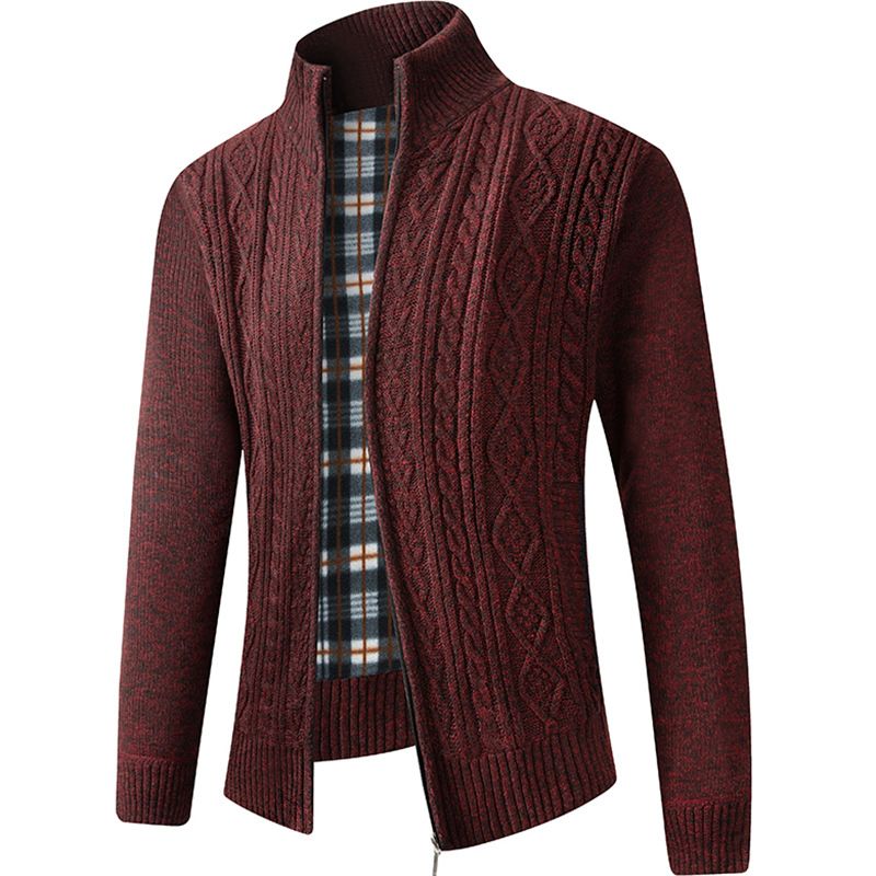 Men’s Fleece-Lined Knit Cardigan – Warm Winter Sweater For Casual & Work (Blue/Light Gray/Dark Gray/Burgundy/Espresso, M-XXXL)_viptrois.com