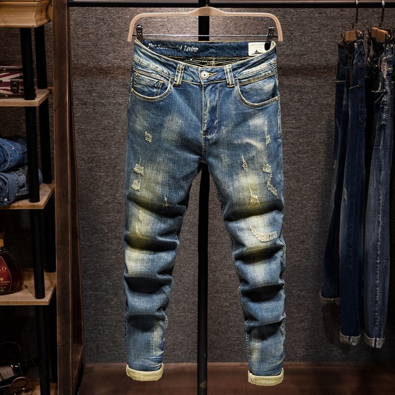 Men's Clothing New Nostalgic Jeans Men's Slim Straight Elastic Casual Trousers Men's Skinny Pants_viptrois.com
