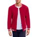 Men's Clothing Vintage American-Style Fleece Baseball Jacket – Thick Polyester Blend, Stand Collar, Ribbed Hem (Navy, Black, Red) – Relaxed Fit_viptrois.com