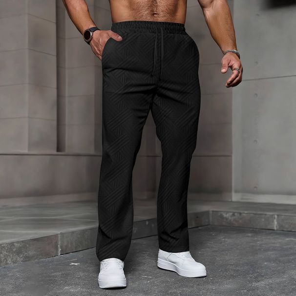 Men's Clothing Four Seasons New Leisure Jacquard Drawstring Loose Leisure Solid Color Pocket Sports Trousers_viptrois.com