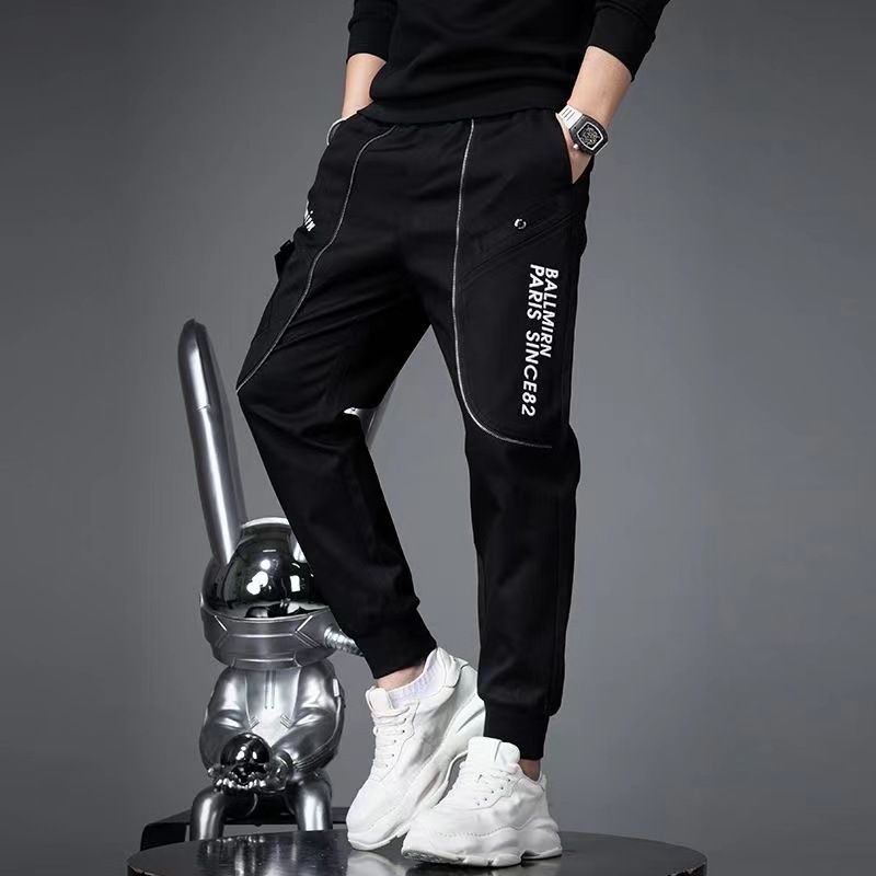 Men's European Black Casual Pants 2024 Slim Fit Fashion Brand Letter Print Sweatpants Trousers Overalls for Men_viptrois.com