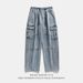 Men's Clothing Double Stereo Pocket Jeans Retro Washed Splicing Straight Loose Trousers_viptrois.com