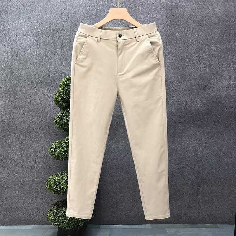 Men's Slim-Fit Cotton Dress Pants - Lightweight Stretch & Wrinkle-Resistant For Business Casual (Black/Grey/Khaki/Beige, Sizes 28-38)_viptrois.com