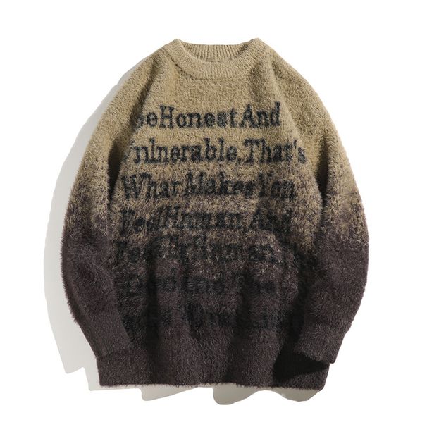 Gradient Colored Sweater, Loose And Personalized Mink Fur Round Neck, Couple's Knitted Sweater_viptrois.com
