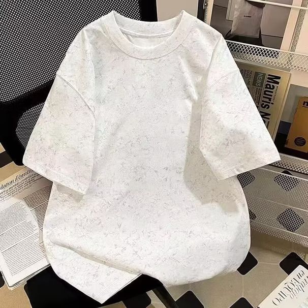 Design Pired Shor Sleeved T-shir Men's Coon Ie Dye American Loose Fi Slimming Round Neck Niche Washed Base_viptrois.com