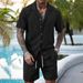 Men's Breathable Openwork Knitted Set Short Sleeved Shirt And Shorts European American Style Casual Two-Piece Summer Clothing_viptrois.com
