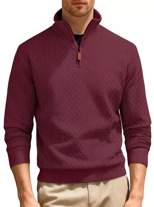 Men’s Jacquard Stand Collar Jacket – Stylish Loose-Fit Zip-Up Long Sleeve Top For Casual & Sporty Looks (S-XXXL, 5 Colors)_viptrois.com