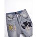 Loom European And American High Street Five-Pointed Star Patch Ripped Jeans For Men, Slim Fit Straight Casual Long Pants_viptrois.com