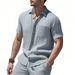 Summer Men's Woven Lapel Solid Color Large Size Casual Simple Business Short Sleeved Shirt Men_viptrois.com